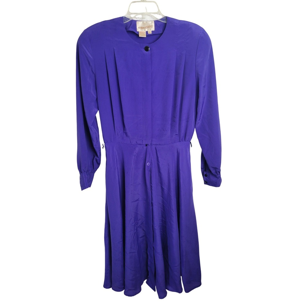 Alain Toussaint Dress VTG 80s Pleated Minimalist Career Midi Purple Womens 12‎